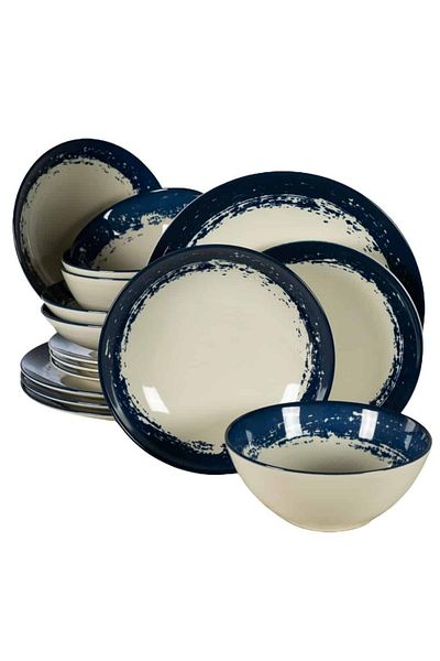 Cesiro 16-piece plate set, for 4 people, Maritim, Cesiro, Ivory White with Navy Blue