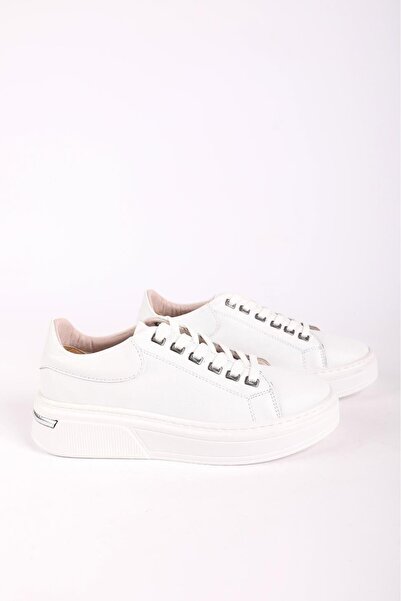 Hayati Arman Women's Genuine Leather Lace-Up Sneaker White