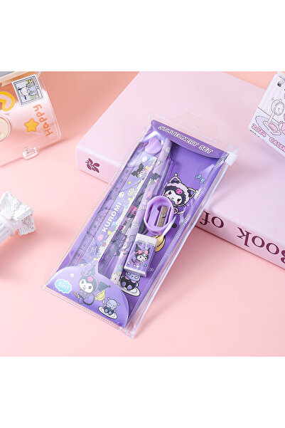 Livava Kuromi Kırtasiye Seti, Mor, Cetvel, Kurşun Kalem, Kalemtıraş, Silgi