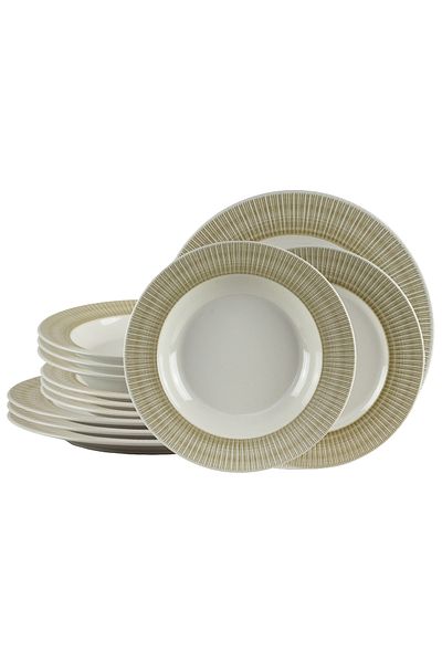 Cesiro 12-piece plate set, for 4 people, Ivory, Cesiro, White Ivoire with cream