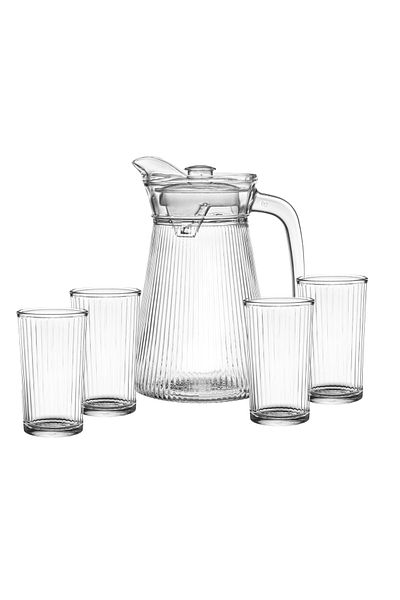 GREEN APPLE 5-piece glass jug and glasses set: 1 jug with lid + 4 glasses