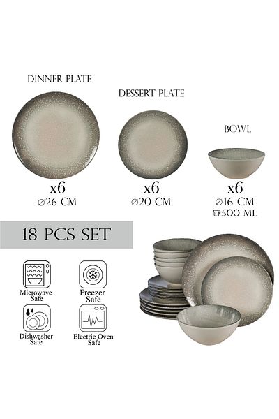 Cesiro 18-piece plate set, for 6 people, Stone, Cesiro, Glossy Ivoire White with Gray