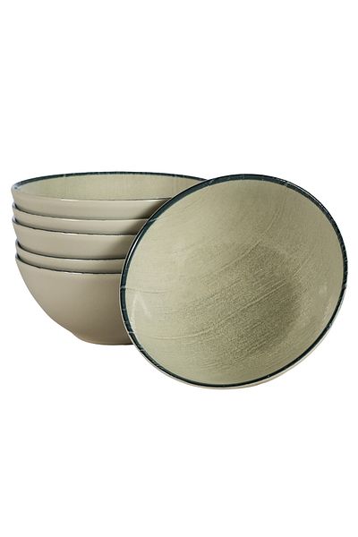 Cesiro Set 6 boluri, 600 ml, Sand, Cesiro, Fabricat in Romania, Alb Ivoire cu margine neagra