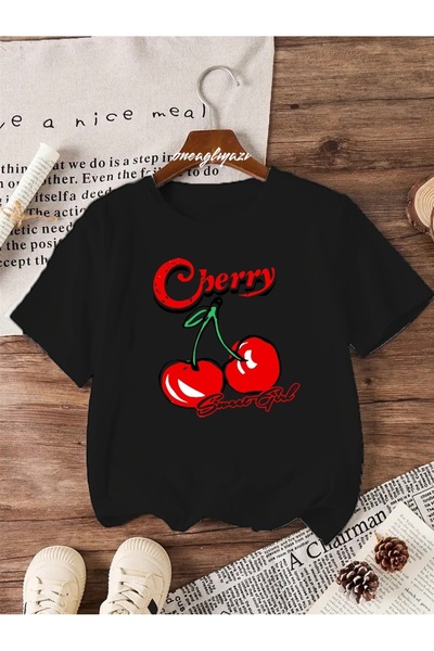 oneagılyazı Детска тениска с овърсайз принт с череши