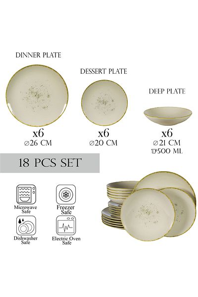 Cesiro 18-piece plate set, for 6 people, Ivory Stone, Cesiro, White Ivoire with gold rim