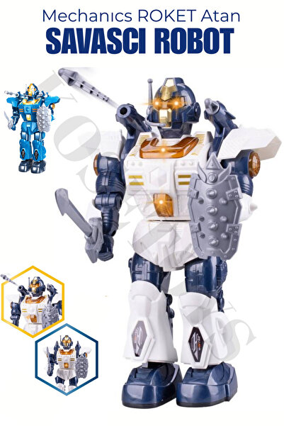kosetoys Roket Atan Savaşçı Robot Mekanik Pilli Işıklı Hareketli