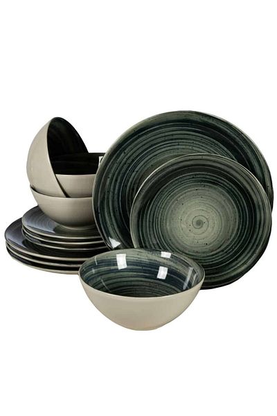 Cesiro 12-piece plate set, for 4 people, Whirlwind, Cesiro, Glossy Ivoire White with Black