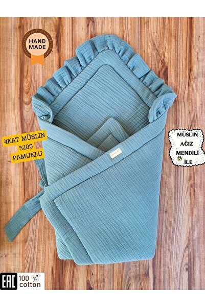 Tomuycuk Yeşil 4 Kat Müslin Bebek Battaniyesi - %100 Pamuklu Yenidoğan Uyku Kundağı & Hastane Çıkışı