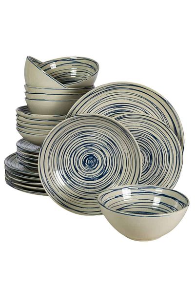 Cesiro 24-piece plate set, for 6 people, Maritim, Cesiro, Ivory White with Blue