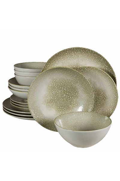 Cesiro 16-piece plate set, for 4 people, Silver, Cesiro, Ivoire White with Gray