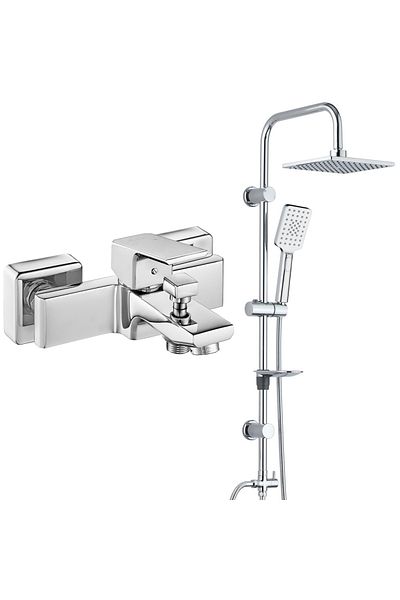 Eca Tiera Bath Faucet T-May Bathroom Belen Square Overhead Shower Suite Set Stainless Chrome