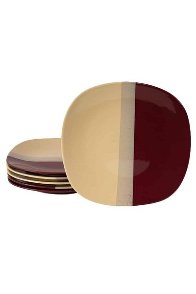 Cesiro Set of 6 Cream/Burgundy Dinner Plates, 26 cm