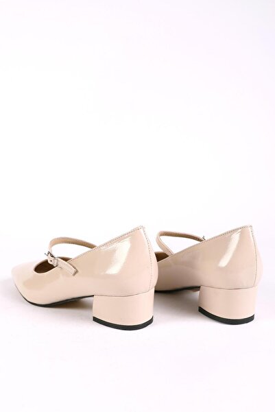 Hayati Arman Women's Genuine Leather Upper Strappy Heeled Shoes Bone Patent Leather