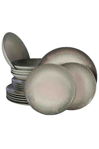 Cesiro 18-piece plate set, for 6 people, Stone, Cesiro, Ivoire White with Gray