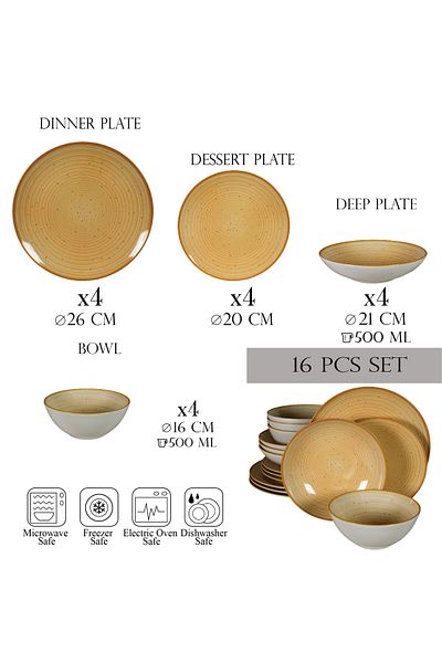 Cesiro 16-piece plate set, for 4 people, Sundown, Cesiro, Ivory White with Yellow