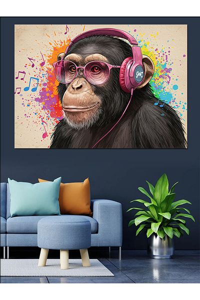 Tablomega Music Lover Chimp Διακοσμητικός Καμβάς - Ξύλινος Πίνακας MDF