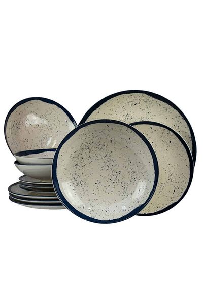 Cesiro 12-piece plate set, for 4 people, Anchor, Cesiro, Ivory White with Blue