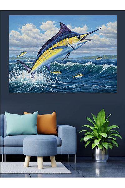 Tablomega Pânză decorativă Swordfish în mare - Lemn MDF