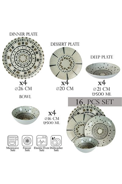 Cesiro 16-piece plate set, 4 people-Ensemble Sogno - Italian Porcelain Dinnerware Set