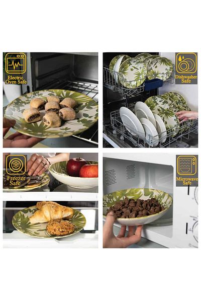 Cesiro 18-piece plate set, for 6 people, Hawaii, Cesiro, Ivory White with green leaves