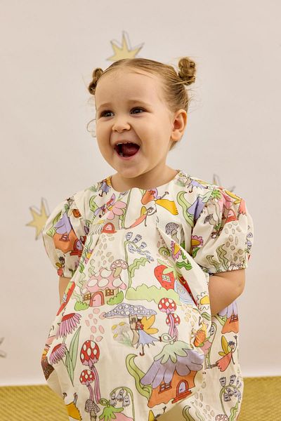 Fahhar Kids Rochie Bomb cu model ciuperci Culoare Ecru