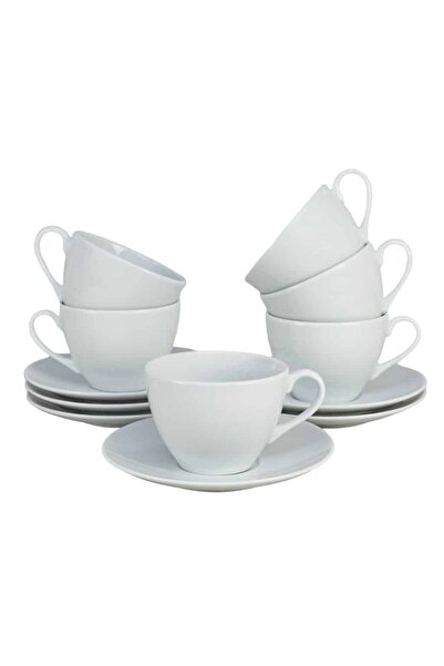 Cesiro Set 6 cesti cu farfurie de 200 ml, Portelan, Alb