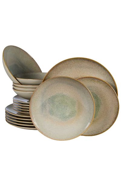 Cesiro 18-piece plate set, for 6 people, Shell, Cesiro, Light cream with brown rim