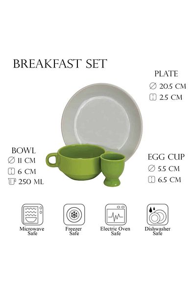 Cesiro Breakfast set, 3 pieces, for one person, Cesiro, White/Green
