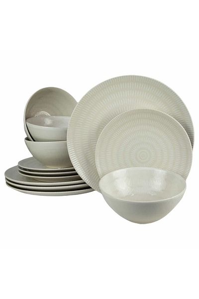 Cesiro 12-piece plate set, for 4 people, Ivory, Cesiro, White Ivoire with lines