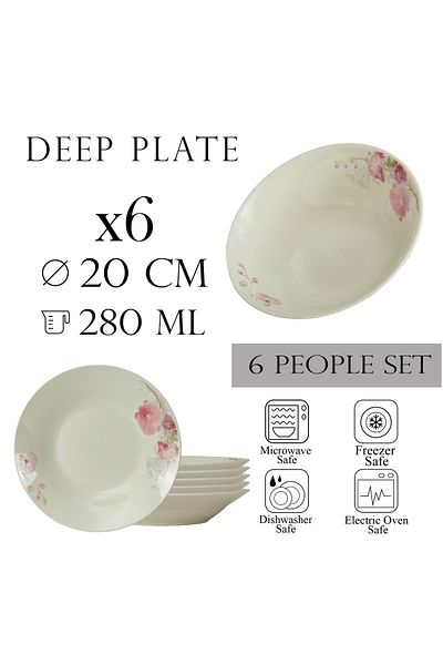 Cesiro Set of 6 deep plates for 6 people 20 cm x 280 ml, Ivoire with orchids
