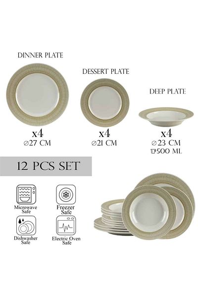 Cesiro 12-piece plate set, for 4 people, Ivory, Cesiro, White Ivoire with cream
