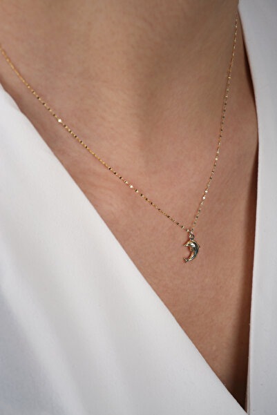 DİAMİNE PIRLANTA 14 Ayar Altın Aynalı Zincir Yunus Balıklı Kolye