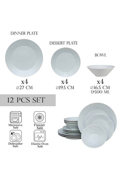 Cesiro 12-piece plate set, for 4 people, Snow, Cesiro, Porcelain, White