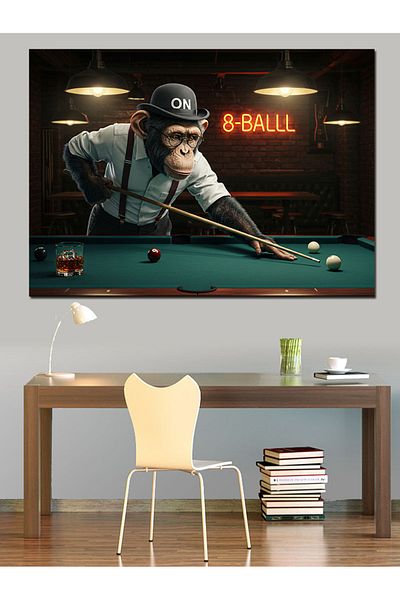 Tablomega Monkey Billiard Player Canvas Decorativ Focalizat - MDF Lemn