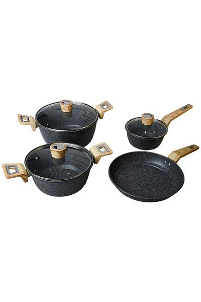 Cady One Granite Pots And Pans Set With Non-stick Surfaces, Heat-insulated Handles And Stainless Steel Lids