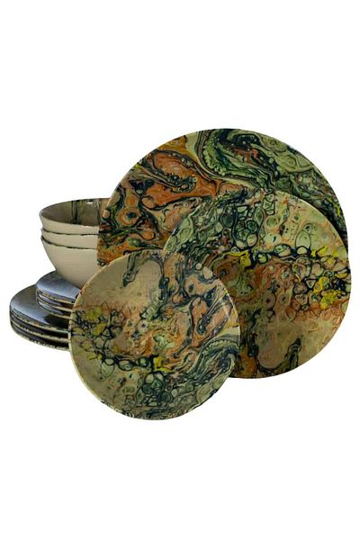 Cesiro 12-piece plate set, for 4 people, Abstract Art, Cesiro, Multicolor Glossy