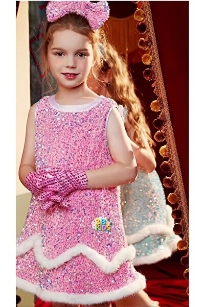 3b kids KADİFE PAYETLİ ÇOCUK ELBİSE ABİYE TAKIMI MEZUNİYET ELDİVENLİ