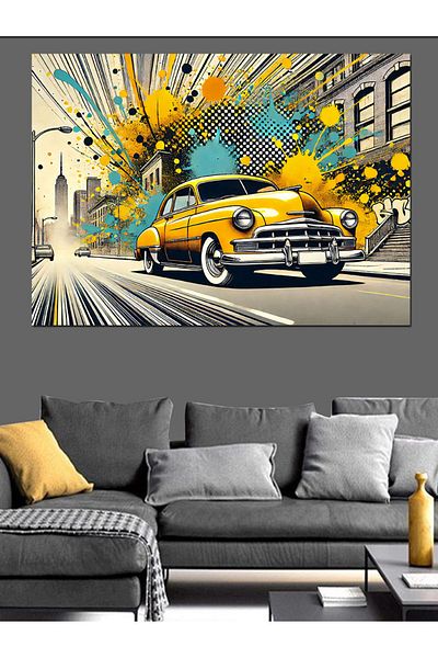 Tablomega Taxi Galben și Canvas Decorativ Explosion - Lemn MDF