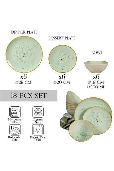 Cesiro 18-piece plate set, for 6 people, Light Pistachio, Cesiro, Glossy Pastel Green