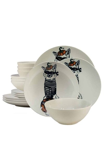 Cesiro 16-piece plate set, for 4 people, Robber Cat, Cesiro, Ivoire with Cat