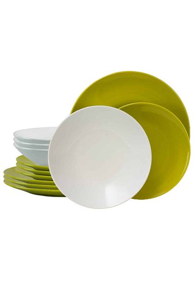 Cesiro 12-piece plate set, for 4 people, Lily, Cesiro, White/Green