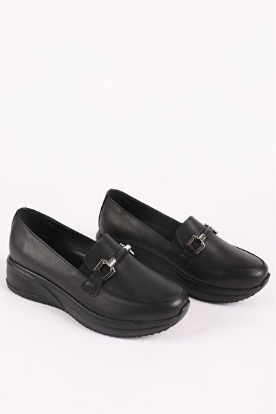 Hayati Arman Women's Genuine Leather Buckle Detailed Comfort Shoes Black