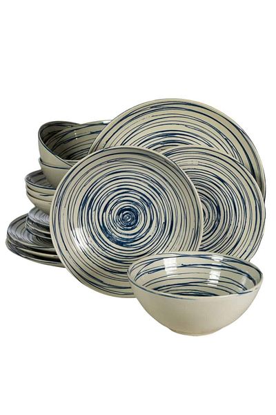Cesiro 16-piece plate set, for 4 people, Maritim, Cesiro, Ivory White with Blue
