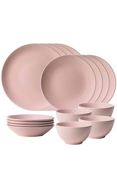 Cesiro 16-piece plate set, for 4 people, Pastel Pink, Cesiro, Matte Pink