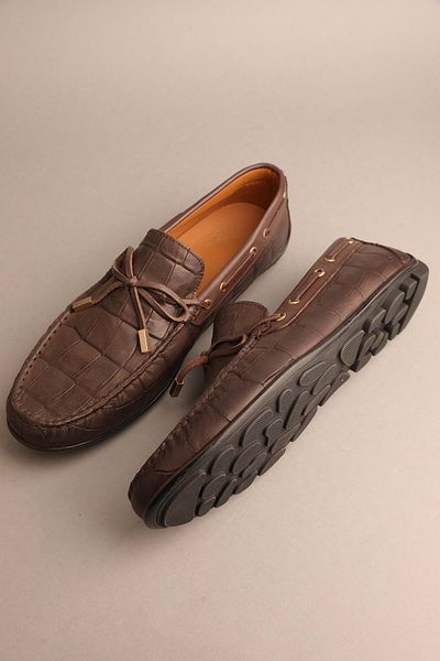 Gondol Loafer clasic din piele naturală pentru bărbați Brown Croco 42 Ttx.260