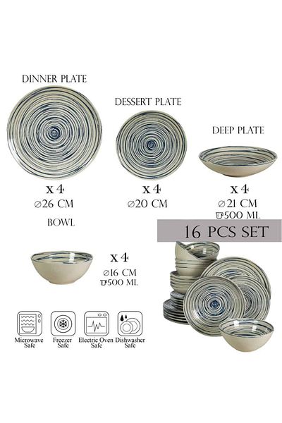 Cesiro 16-piece plate set, for 4 people, Maritim, Cesiro, Ivory White with Blue