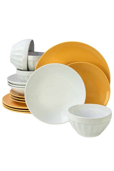 Cesiro 16-piece plate set, for 4 people, Summer, Cesiro, White/Yellow Rumen