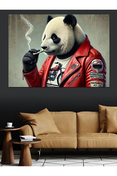 Tablomega Smoking Rocker Panda Διακοσμητικός Καμβάς - Ξύλινο Πίνακας MDF
