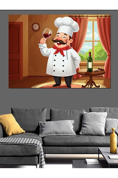 Tablomega Διακοσμητικός καμβάς Wine Chef Drawing - Ξύλινος πίνακας MDF