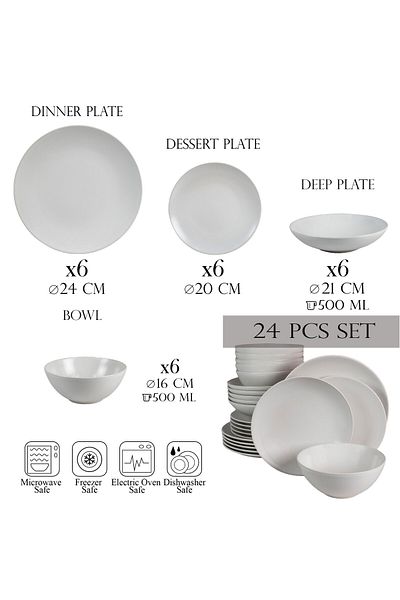Cesiro 24-piece plate set, for 6 people, Snow, Cesiro, Matt White